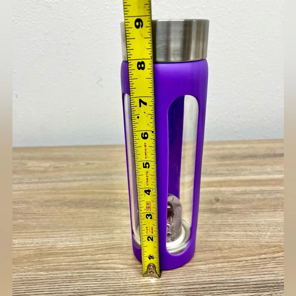 VitaJuwel Wellness Gemstone Glass Water Bottle Amethyst w/ Protective Sleeve - Picture 5 of 7